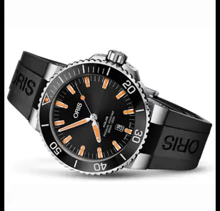 Oris豪利時 Aquis 時間之海潛水300米日期機械錶-橘時標/43.5mm 限定配色