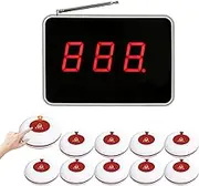 Wireless Calling System Customer Paging System for Restaurant Clinic Hospital Nursing Home Church Office Cafe Shop 1 Display Receiver and 10 Waterproof Call Button (2000AT+O1WR)