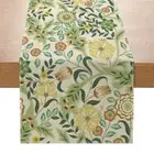 Linen Table Runners Green Flower Decorated Table Flag Dinning