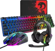 4-in-1 Gaming Combo Bundle Wired Keyboard, Mouse, Headset & Pad, RGB LED Backlit