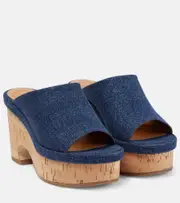 [Chloe] Chloé Oli denim platform mules AU 6 blue