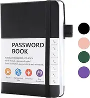 A6 Password Book Alphabetical with Tabs, Password Book for Seniors, Password Keeper Book for Computer and Website Login(Black)