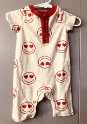 Okie Dokie One Piece. Oatmeal Color with Red Smiley Faces. Size 3 Months. NWT.