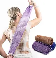 Pinkiou 3 Pieces Shower Sponge with Handle, African Exfoliating Net Exfoliating Net Bath Sponge Cream Aid for Back Soft Durable Nylon Suits for Daily Bathing for Women and Men, Purple+blue+coffee