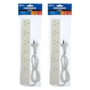 2PK The Brute Power Co Board 6 way 1m Cord/Cable Socket 10A Outlet/Strip White