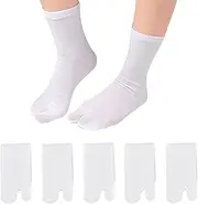 [Futuhada] 5 Pairs Unisex Flip Flop Tabi Socks, Breathable Thumbs Separated Sports Two-Toe Socks, Novelty Cotton Non Slip Crew Split Two Toe Socks with Toes Elastic for Women and Men White, White, One size