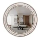 Decointo 24 Round Decorative Wall Hanging Mirror, Rustic Distressed Natural Wood