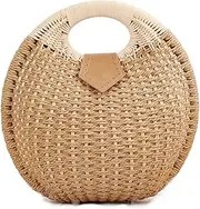 [DAISHA] Straw Bags for Women,Hand-woven Straw Shell Bag Handle Ring Tote Retro Summer Beach Rattan bag.