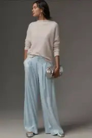 NEW ANTHROPOLOGIE MAEVE BLUE AVERY PLEATED SEQUIN WIDE LEG TROUSERS PANTS SZ 2