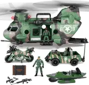 10-in-1 Military Helicopter Toys Set with Light, Sound, Trucks, Boat, Bike, Army