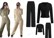 Women Ribbed Button Through 2 Piece Lounge Wear Casual Set Suit Tracksuit 8-12