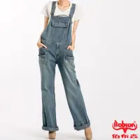 在飛比找momo購物網優惠-【BOBSON】女款低腰刷白牛仔吊帶長褲(淺藍58)