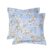 CottonMore 2pce of 100% Cotton 500TC Sateen Square Cushion Covers Floral Blue