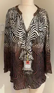 Robert Graham Ladies Zebra Print Ruffle Blouse Sz Med NEW TAGS