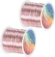 uxcell 2-Rolls 0.4mm Jewelry Wire, 26 Gauge 328FT Craft Wire Copper Beading Wire for Jewelry Making/Planting/Weaving/DIY Crafting, Soft Metal Wires [100M, Rose Golden]