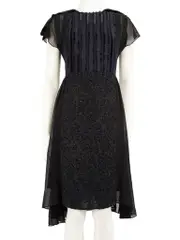 Black Patterned Round Neck Dress