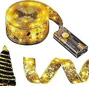 Christmas Ribbon Lights String - Battery Operated Remote Control LED Ribbon String Lights - LED Decoration with 8 Light Modes for Weddings, Christmas,