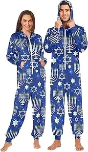 [Joisal] Happy Hanukkah Blue Onesie Pjs with Pocket Onesie Christmas Pajamas for Family Small