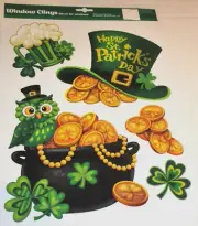 St. Patrick's Day Window Clings HAPPY ST. PATRICK'S DAY~POT OF GOLD~LUCKY OWL
