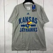 Kansas Jayhawks NCAA Large Adidas Climalite Casual T-Shirt Gray New Men
