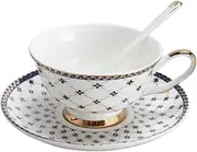 [Porlien] Royal Blue Star-night Porcelain 7-ounce Teacup and Saucer Set with 6-inch Coffee Spoon