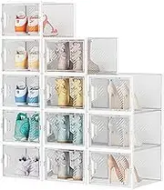 SIMPDIY Shoe Storage, 12 Pack Large Shoe Organizer for Closet, Shoe Boxes Clear Plastic Stackable Shoe Storage Boxes for Size 13