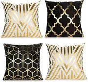 outret Set of 4 Throw Pillow Covers,Geometric Square Cushion Covers Decor for Home,Couch Sofa (18x18, Gold,White,Black)