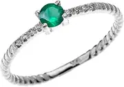 [Dainty and Elegant Gold Rings] 10k White Gold Dainty Diamond and Solitaire Emerald Rope Design Stackable/Proposal Ring