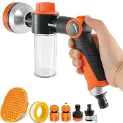 8 in 1 Garden Hose Nozzle Sprayer with Soap Dispenser Bottle & Shower Brush Set
