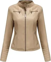 [Generic] Women's Casual Loose Imitation Leather Motorcycle Jacket, Multi-Color Casual Simple Slim Fit Leather Jacket