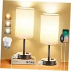 Table Lamp for Bedroom Set of 2, Bedside Small Lamps Flaxen Shade- Black Base