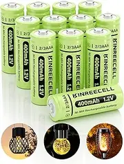 KINREECELL 2/3AAA Solar Battery, 2/3AAA 400 mAh Ni-MH Battery with High Capacity, 2/3AAA 1.2 V Battery with Low Self-Discharge for Outdoor Solar Lights (2/3AAA 400 mAh Pack of 12)