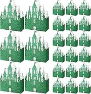 Gueevin 24 Pcs Princess Party Favors Boxes Glitter Green Castle Boxes Witch Theme Party Decorations Cardboard Goodie Bags for Candy Treat Cookies Gifts Present Princess Birthday Supplies