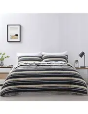 Jason Commercial Queen Bed Brighton Quilt Cover Set 210x210cm Charcoal/Cream