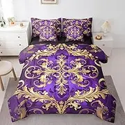 Erosebridal Damask 7 Piece Queen Comforter Set, Vintage Aztec Flower Microfiber Bedding, Exotic Bohemian Paisley Bed in a Bag Bed Set for Bedroom, Fashion Victorian Baroque Hippie Fitted Sheets Set