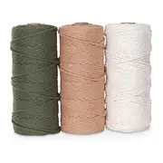 Macrame Yarn Set of 3 - Cotton Cord for DIY Projects Tapestry Dream Catcher - Cotton Cord - White Olive Green Pink Photo Color
