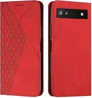 [YJZSKRXFAK] Stitching Pattern Leather Card Holder Slots Kickstand Cover Flip Wallet Cover Case for Google Pixel 6a-Red