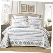 Quilts Queen Size - Queen Quilt Bedspread Sets, 100% Queen(90"x98") White/Grey