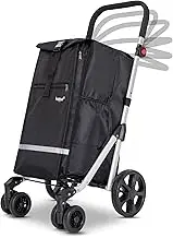 Hoppa 74L Lightweight Foldable Shopping Trolley on Wheels – Hard-Wearing Trolley Cart - Storage Trolly on Wheels – Sturdy 6 Wheels Collapsable Grocery Trolley Cart on Wheels (Black)