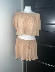 NEW Kiwi & Punch 2 Piece Shorts Crop Top Off Shoulder Peach FLOW Sz M