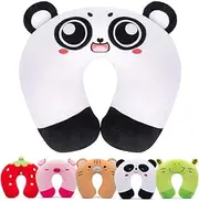 H HOMEWINS Travel Pillow for Kids Toddlers-Soft Neck Head Chin Support Pillow,Cute Animal,Comfortable in Any Sitting Position for Airplane,Car,Train,Machine Washable,Children Gift (Big Eyes Panda)