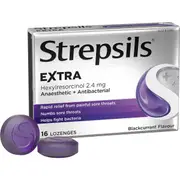 Strepsils Extra Blackcurrant Sore Throat Fast Numbing Throat Lozenges 16 pack