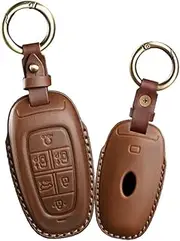 ontto Car Key Fob Cover Keyring fit for Hyundai Tucson Solaris Sonata Hybrid Nexo NX4 Santa fe Dn8 2021 2022 2023 Smart Key Case Shell Leather Key Holder Keyring Keychain Accessories 6 Buttons Brown