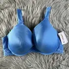 Joyspun Plunge Bra Womens Size 42DDD Blue Floral Lace Underwire Back Closure