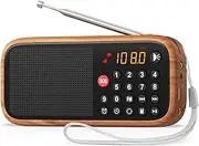 LEOTEC Portable FM Bluetooth Radio Rechargeable,Digital Radio,Retro Wood Table Radios Alarm Clock with Best Reception,Type-C Charging/SOS/AUX/USB,Great for Indoor,Outdoor