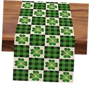 St. Patrick's Day Shamrock Clover Table Runner, Green Buffalo Plaid Check