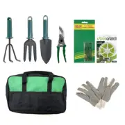 8pc Gardening Tool Kit Set/Bag/Pruning Shears/Gloves/Fork/Tie Wire/Trowel Assort