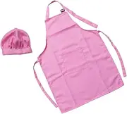 BRIGHTFUFU 2PCS Chef Playset with Apron Hat Large Pink Cooking Baking Painting Decorating Fun Easy to Clean for Aged
