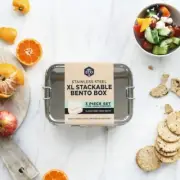 Stainless steel lunch - XL Stackable Bento Box 2 Tier + Mini Container 1900ml