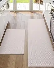 DEXI Kitchen Rugs and Mats Cushioned Anti Fatigue Comfort Mat Non Slip Standing Rug 2 Pieces Set 17"x29"+17"x59",Beige White